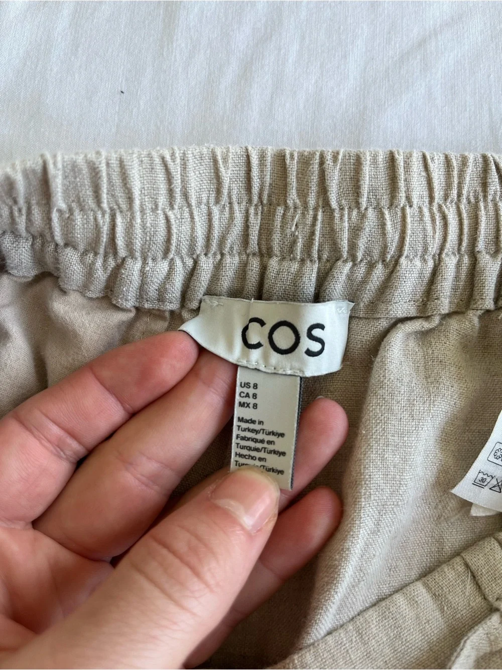 Cos Linen Drawstring Wide-Leg Pants — Beige/Tan size 8